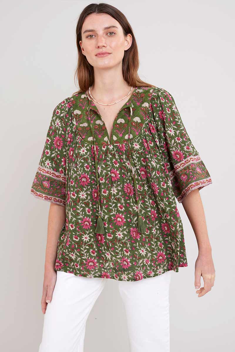 Brooke Woodblock Green Organic Cotton Top – east.co.uk