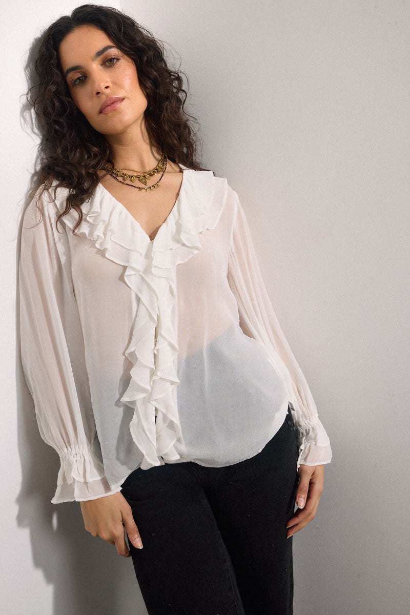 Nuan White Ruffle Top