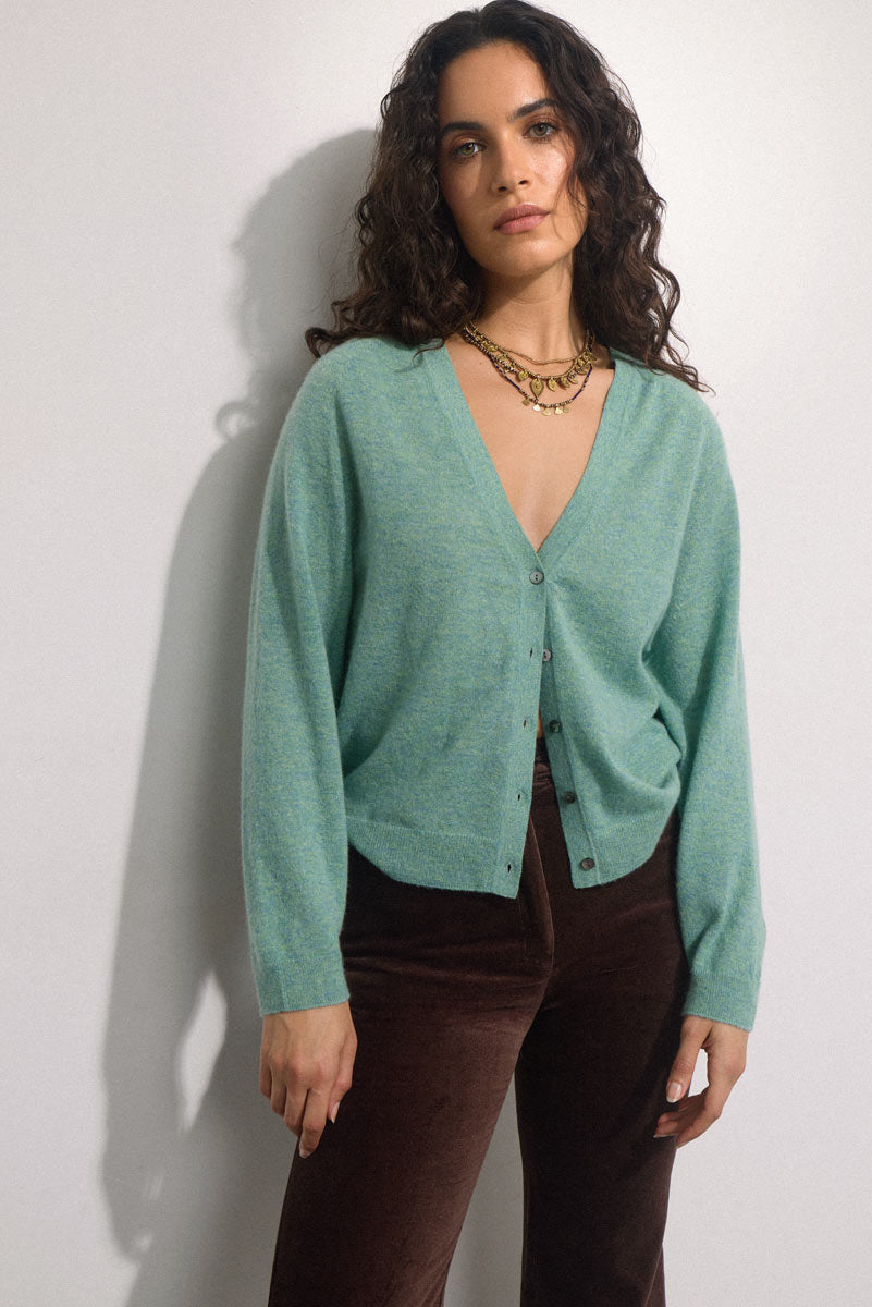 Meleri Silk & Cashmere Green Cardigan