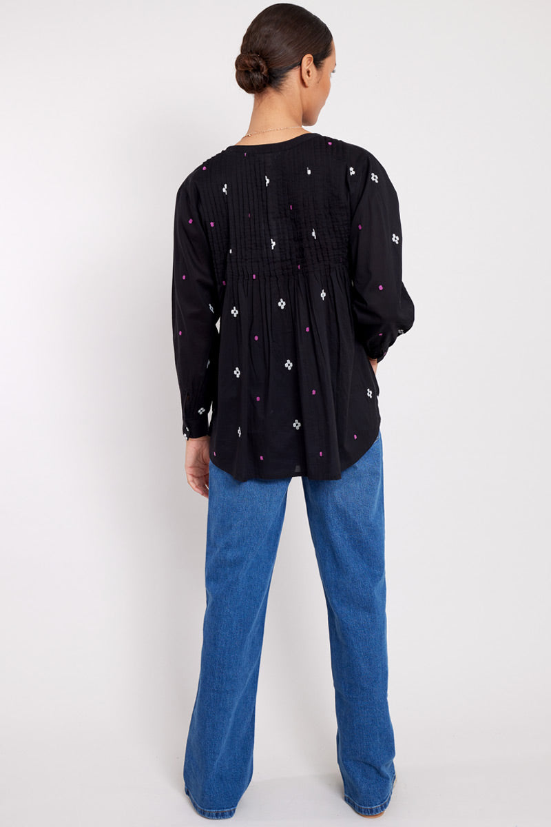 Kiko Black BCI Cotton Embroidered Blouse