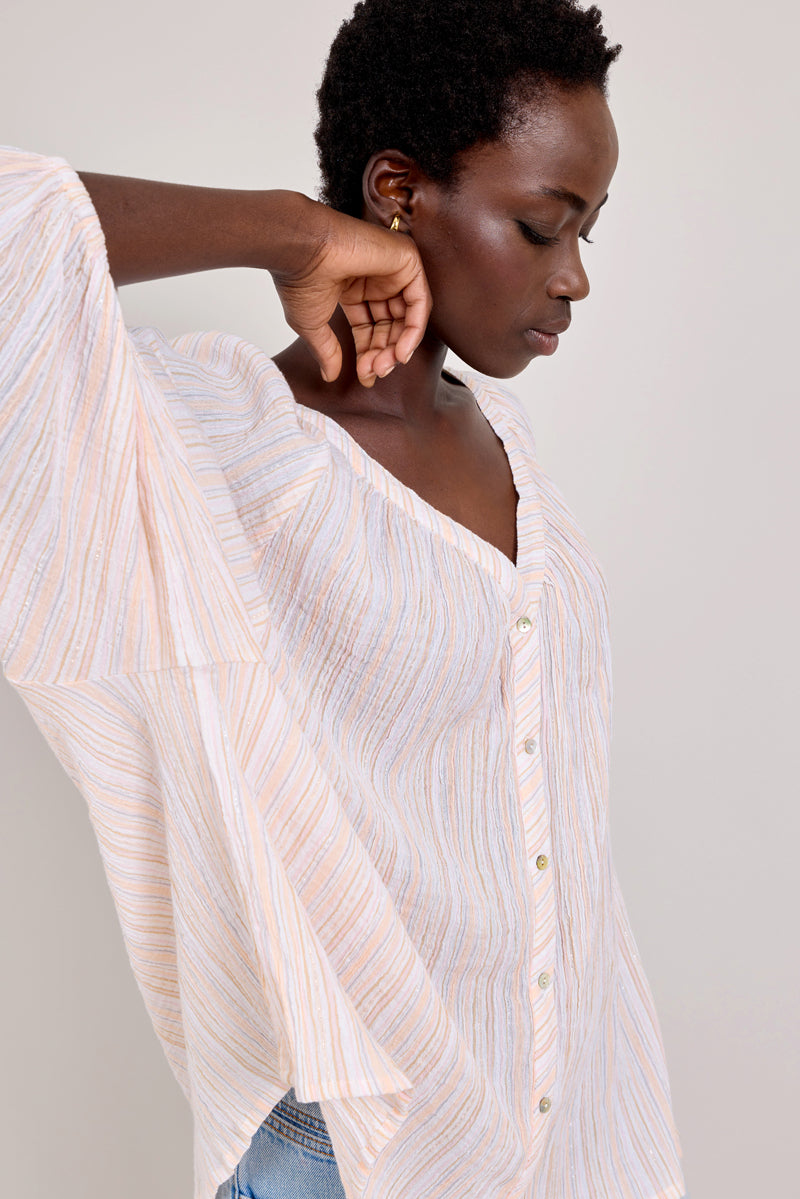 Model wears East Myla Top