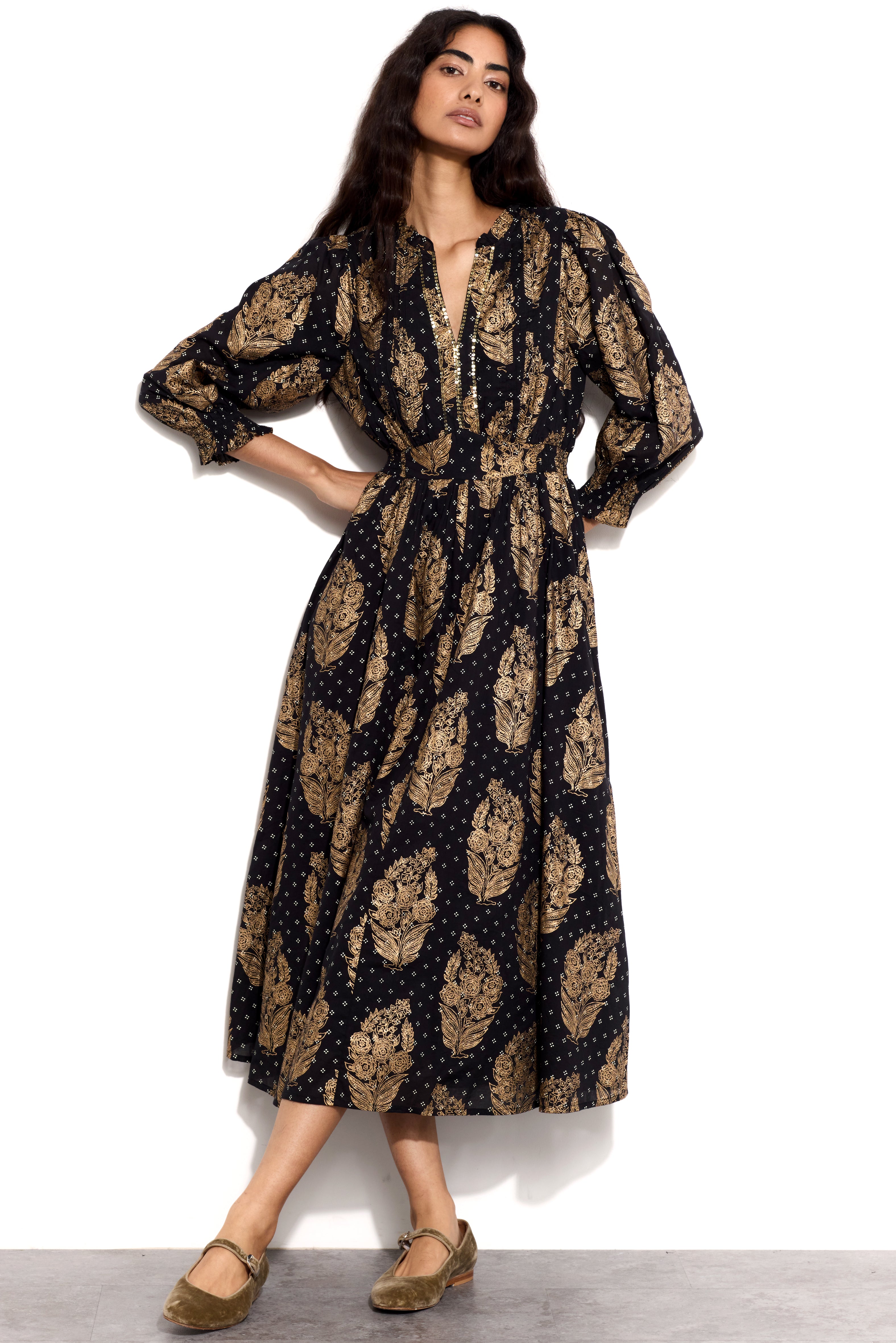 Silvia Gold Print Maxi Dress