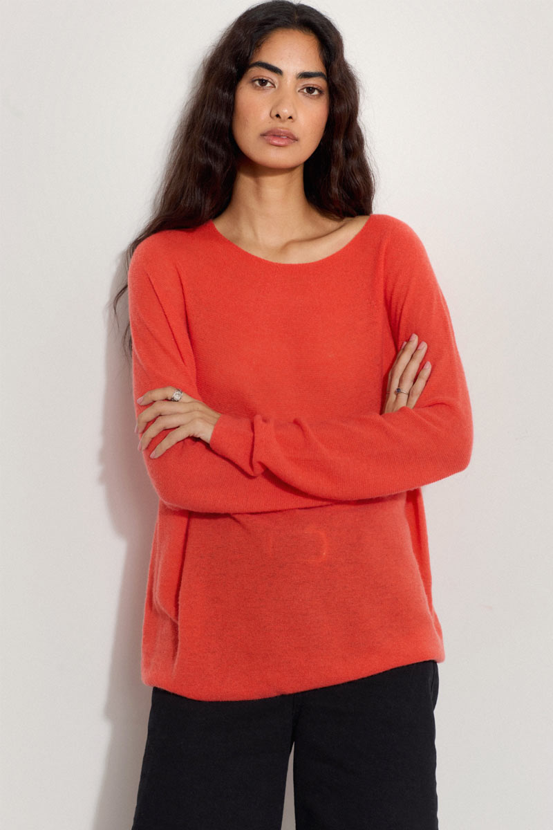 Eleri Crew Neck Cashmere Orange Jumper