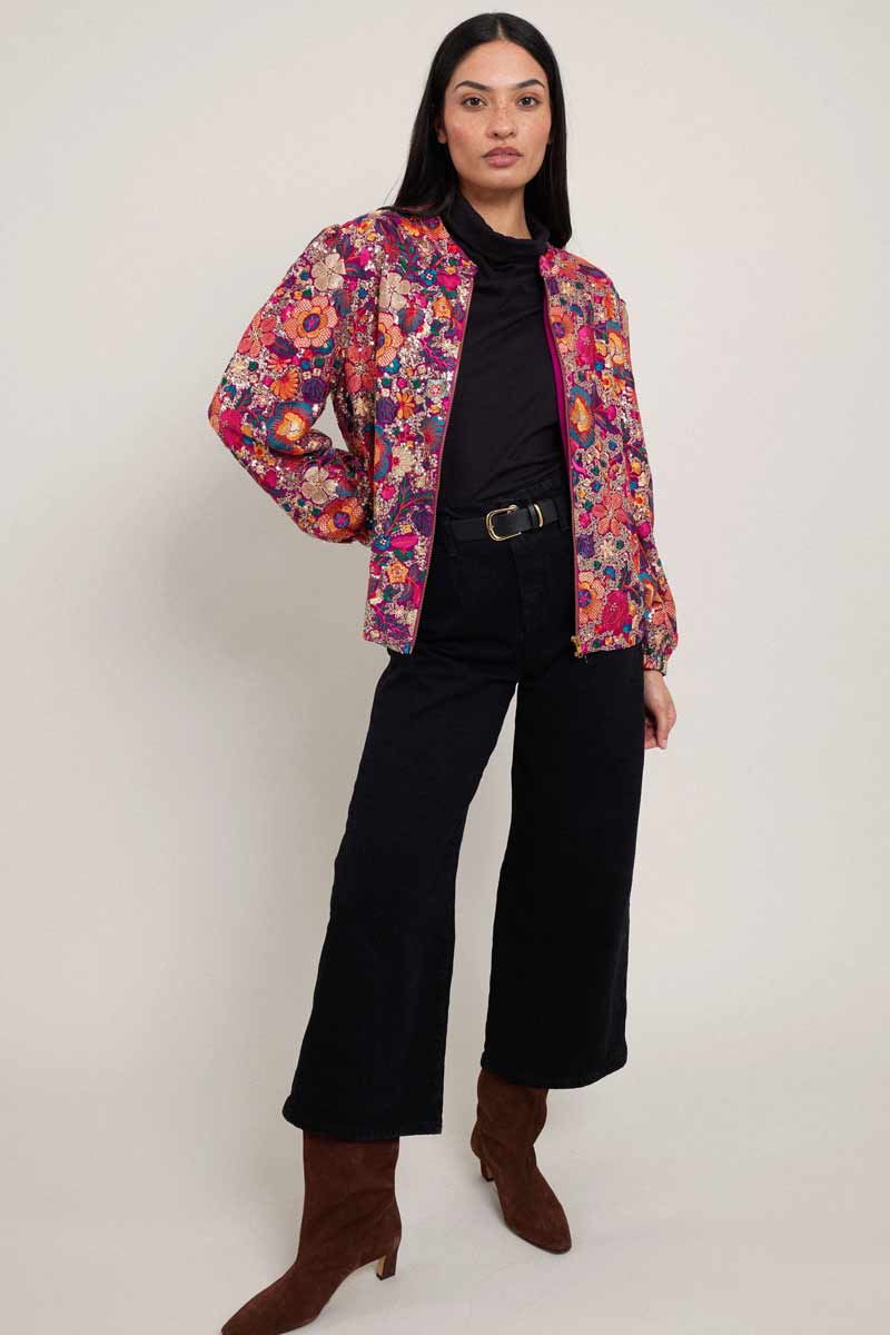 Ishi Floral Embellished Bomber Jacket