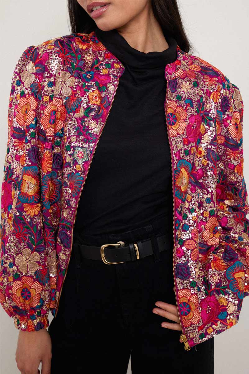 Ishi Floral Embellished Bomber Jacket