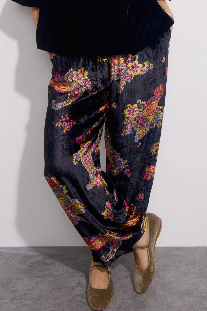 Lucielle Paisley Print Velvet Trousers