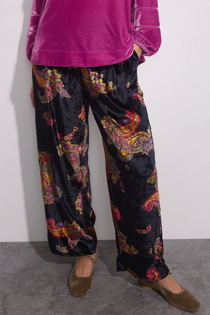 Lucielle Paisley Print Velvet Trousers