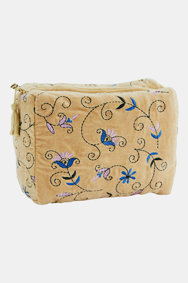 Floral Embroidered Velvet Washbag