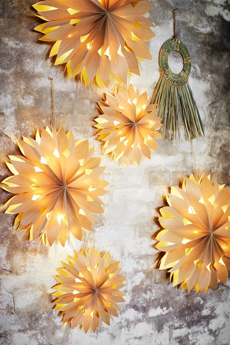 Natural Veneer Paper Light-Up Star Decoration