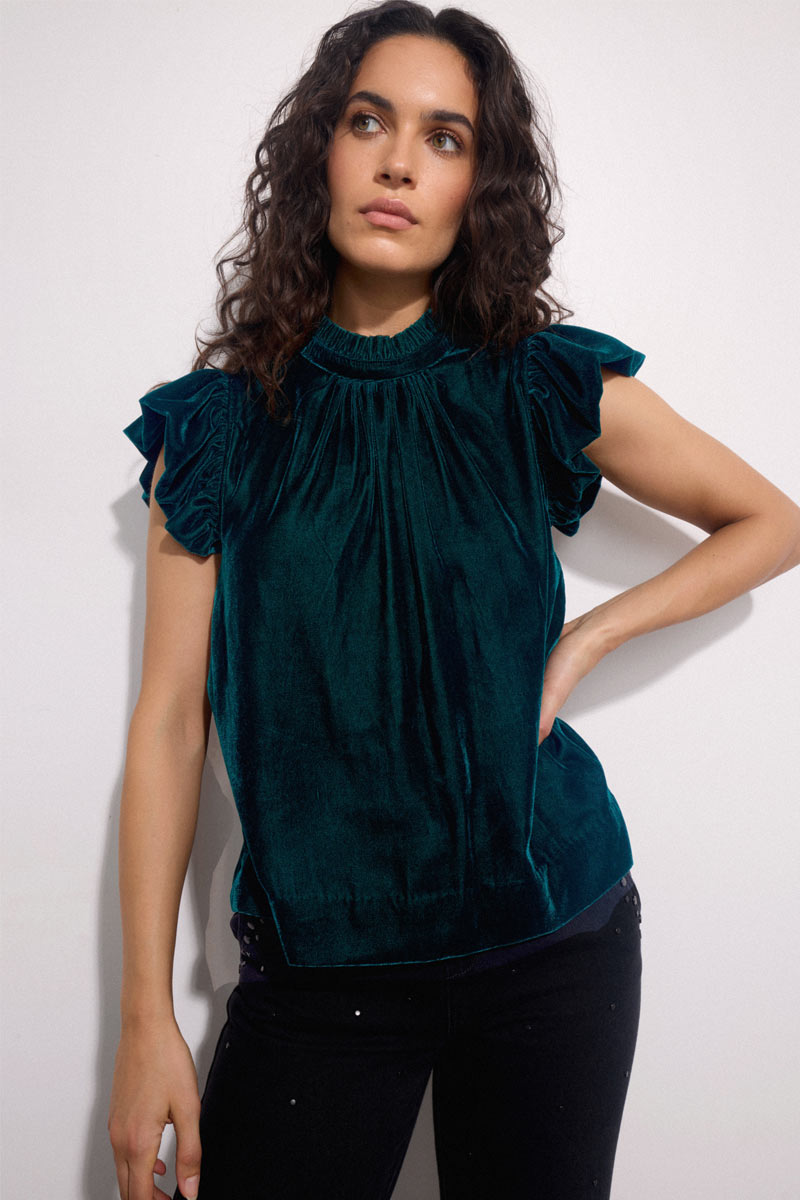 Antonia Flutter Sleeve Velvet Top