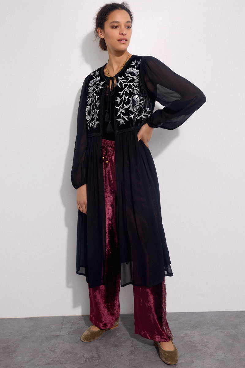 Bibi Velvet Embroidered Longline Jacket