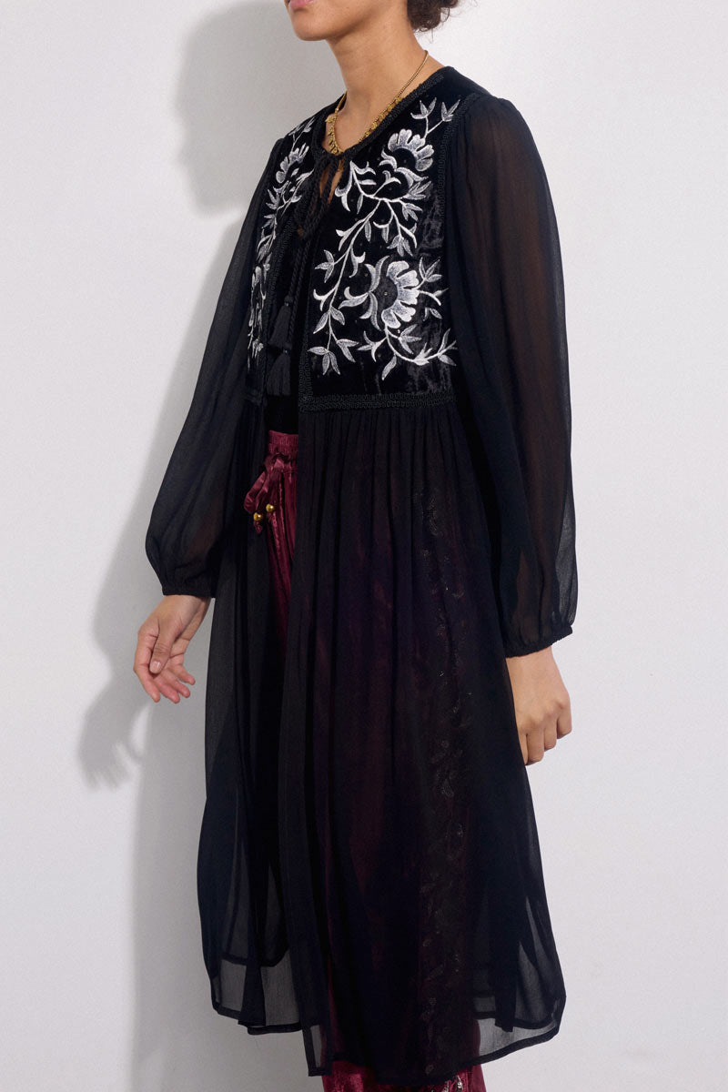 Bibi Velvet Embroidered Longline Jacket