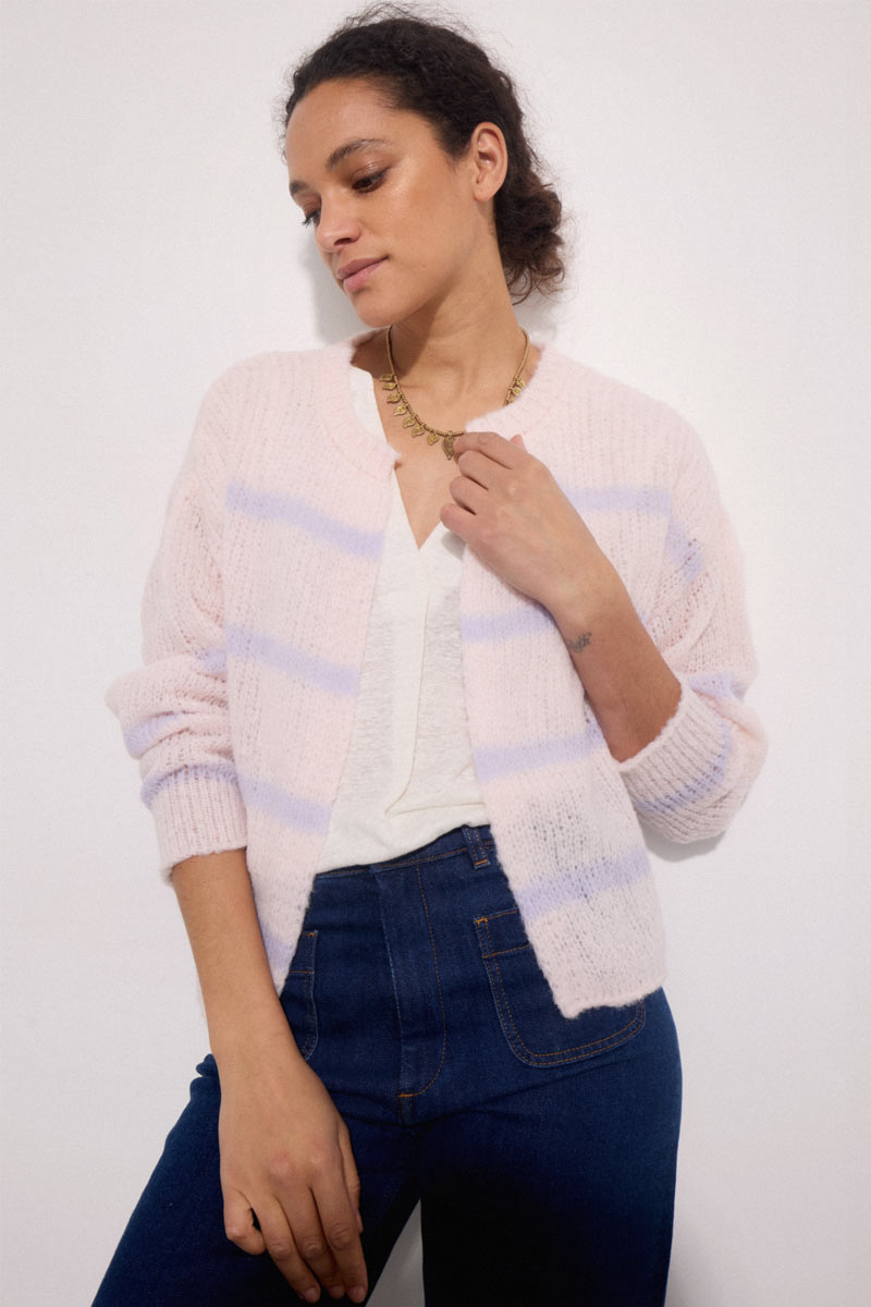 Aster Knitted Lavender Stripe Cardigan