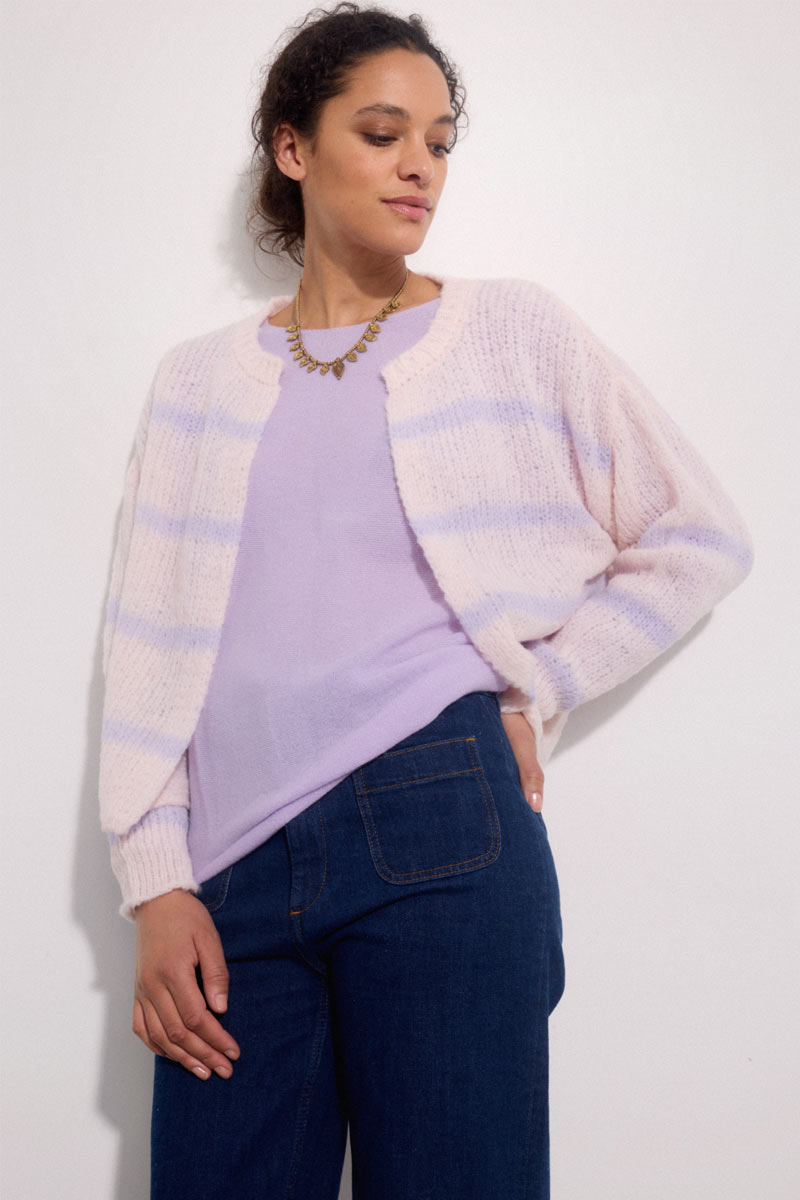 Aster Knitted Lavender Stripe Cardigan