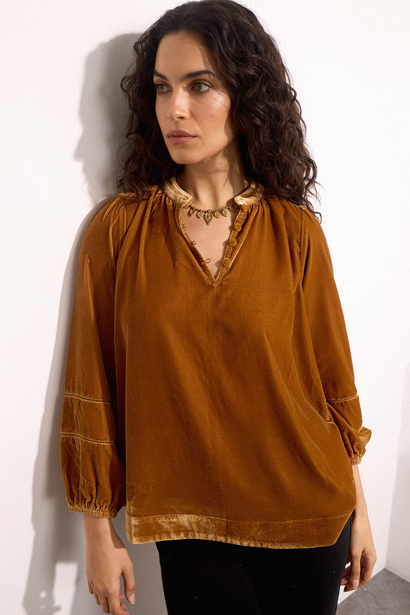 Coira Tan Velvet Top