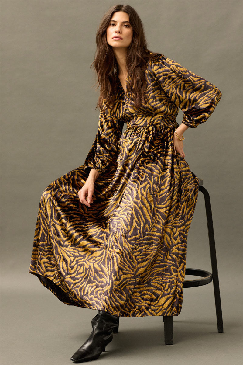 Nula Animal Print Velvet Maxi Dress