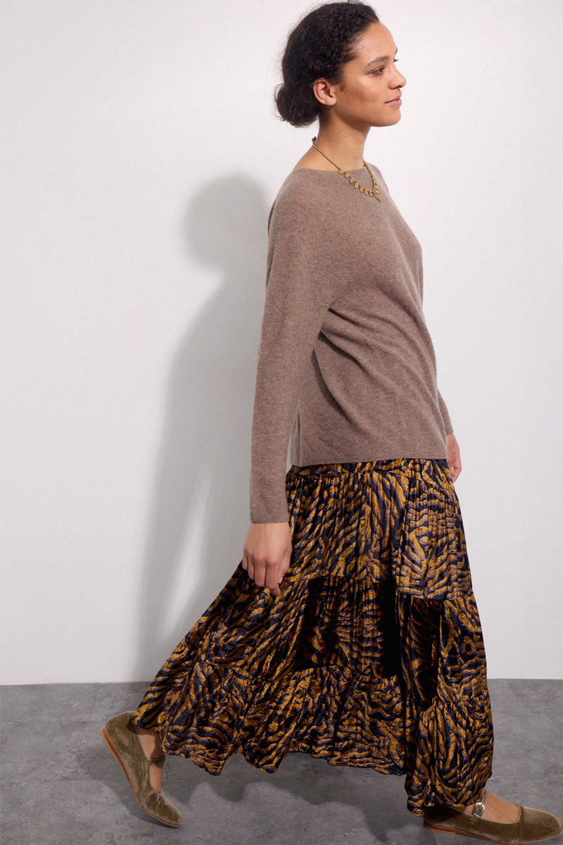 Nula Animal Print Velvet Maxi Skirt