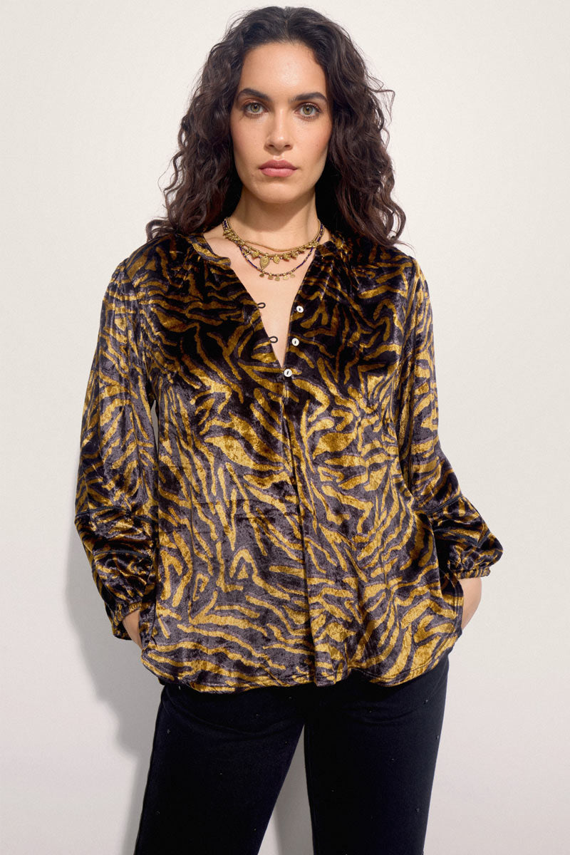 Nula Animal Print Velvet Blouse