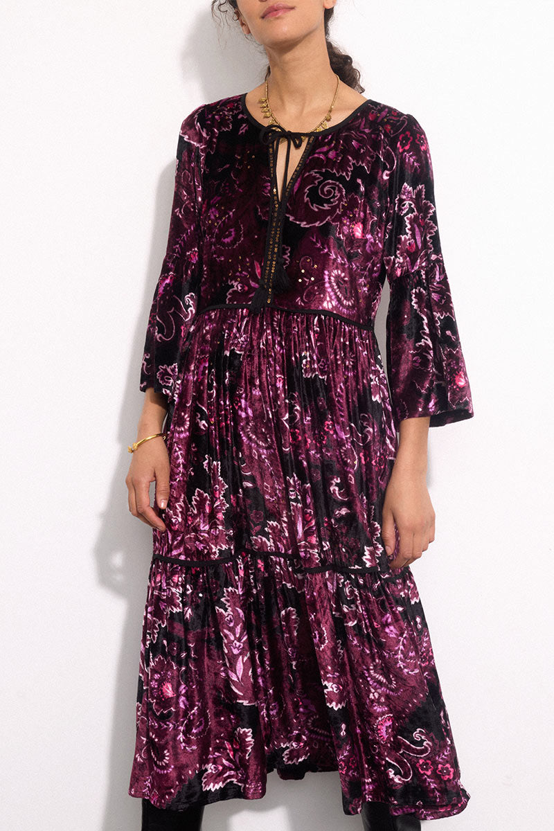 Olivia Paisley Print Velvet Dress