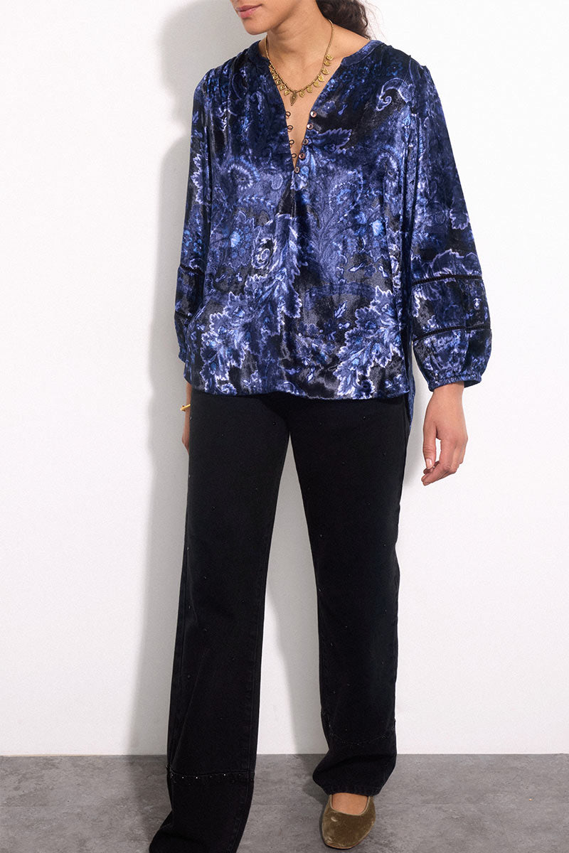 Olivia Paisley Print Velvet Top