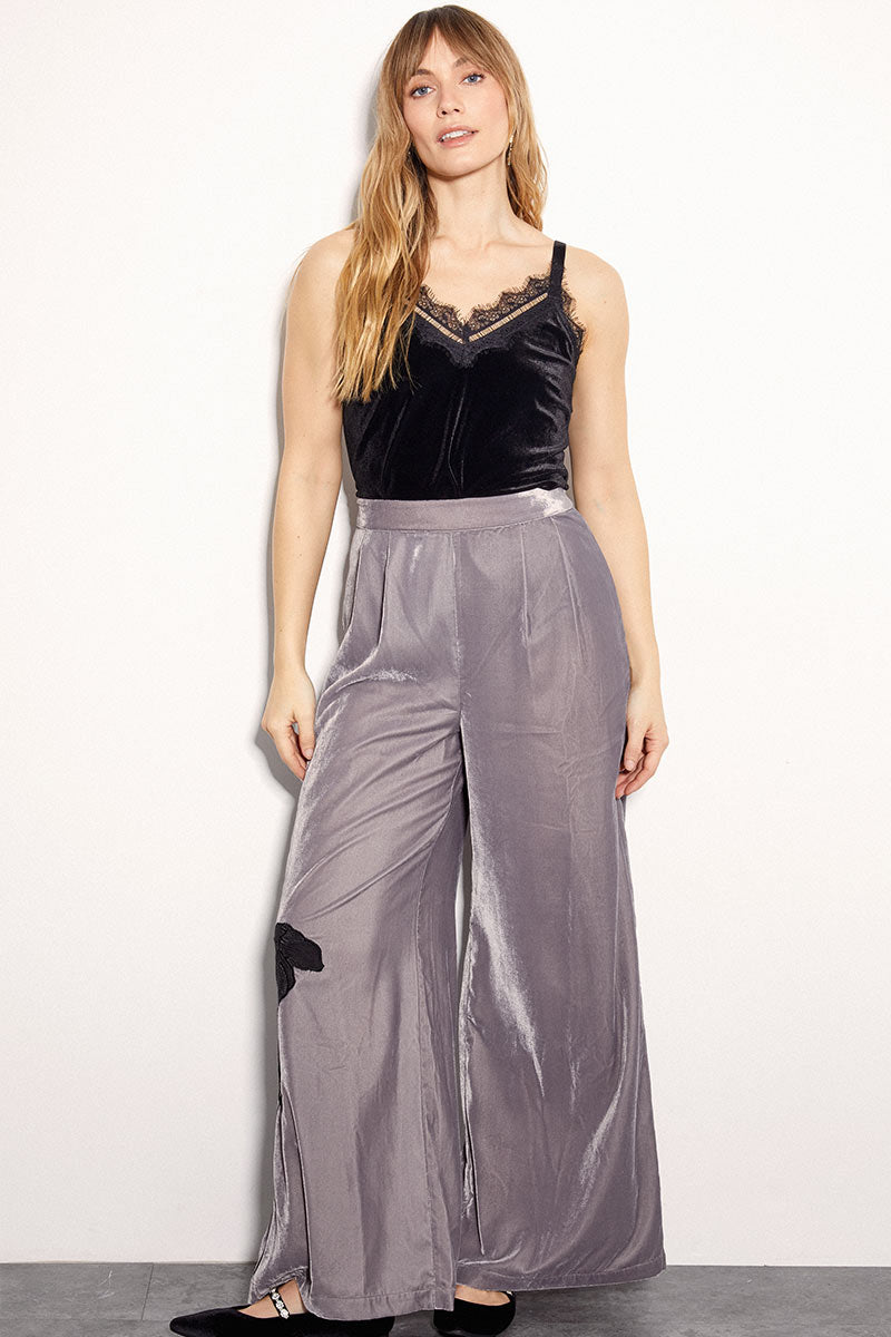 Rina Floral Applique Velvet Trousers