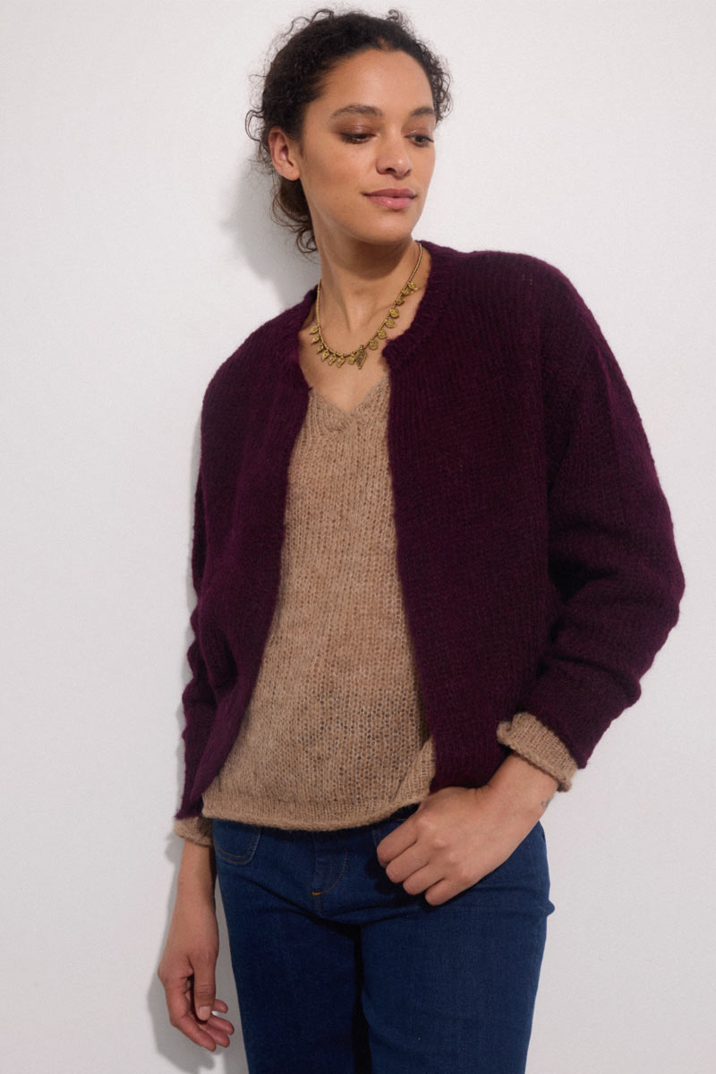 Aster Knitted Wine Cardigan