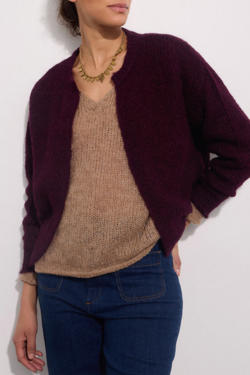 Aster Knitted Wine Cardigan