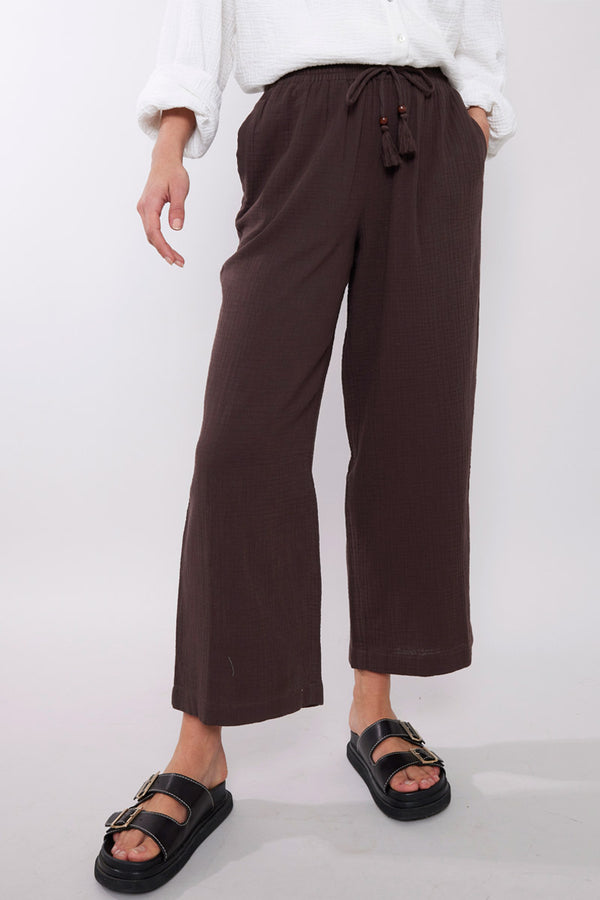 HM Pullon linen trousers  Dark brown  Ladies  HM IN