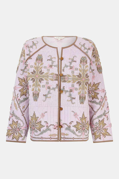 Embroidered Jersey Jacket - Oatmeal Marl, Embroidered